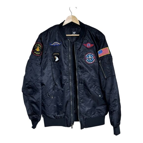 XRAY JEANS PATCHES FLIGHT JACKET BOMBER STYLE BLACK - Picture 1 of 4